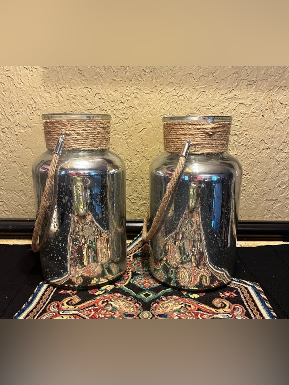 Set of 2 Mercury Glass Rope-Handled Lanterns - - Picture 10 of 11